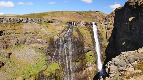 Glymur waterfall, second highest waterfall on Iceland. Stock Footage 112579113