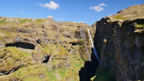 Glymur waterfall, second highest waterfall on Iceland. Stock-Footage 112579160