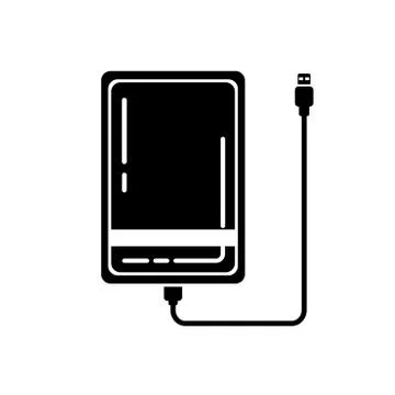 Glypgh External hard disk drive icon with USB cable isolated on white background Stock Illustration