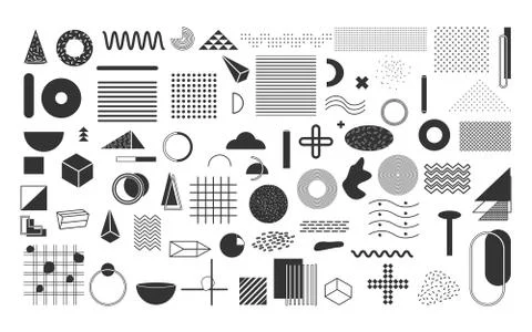 Glyph geometric shapes memphis elements vector set Stock Illustration