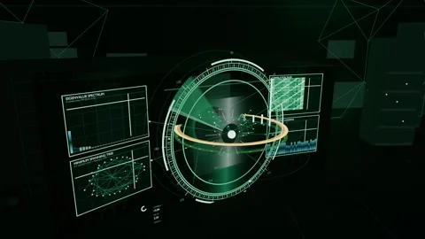 Glyph glowing holo sphere forming rings, gold orbit, scanning wedge checking Stock Footage 341865066