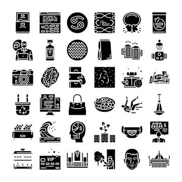 Glyph icons collection representing technology and lifestyle concepts 스톡 일러스트