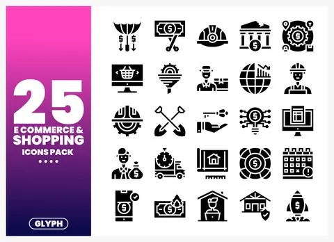 Glyph Icons for E-commerce and Shopping Stock Illustration