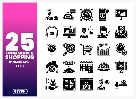 Glyph icons representing e-commerce and shopping concepts. Stock Illustration
