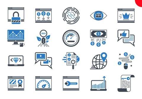 Glyph Icons Set of Search Engine Optimization Stock Illustration