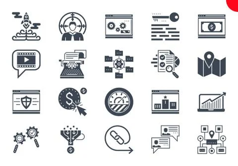 Glyph Icons Set of Search Engine Optimization Illustrazione stock