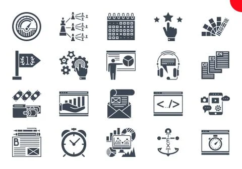 Glyph Icons Set of Search Engine Optimization Stock Illustration