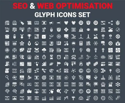 Glyph Icons Set of Search Engine Optimization Stock Illustration