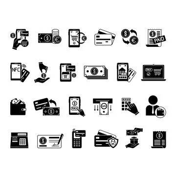 Glyph Payment Icon Set. Vector Illustrations: Money, Wallet, Transaction, P.. Stock Illustration