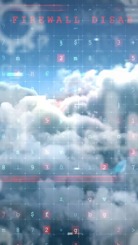 Glyph stream starting scan, tech cloud showing malware and firewall, escalating Stock Footage 330305865