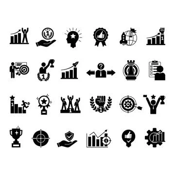 Glyph Success Icon Set. Vector Icons: Goal, Trophy, Achievement, Strategy, .. Ilustración de archivo