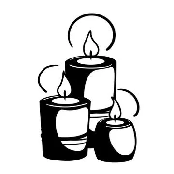 Glyph three candles spa for web design. Holiday celebration relaxation black Stock Illustration