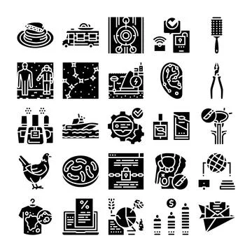 Glyph vector icons collection on white background Stock Illustration
