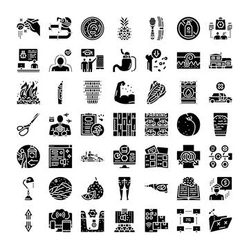 Glyphs collection developing various business and health concepts Stock Illustration