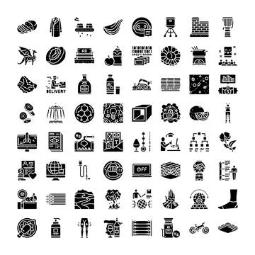 Glyphs collection featuring diverse web, business, and nature concepts Stock Illustration