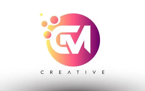 GM Dots Bubbles Letters in a Circle. GM Letter Design Logo with Purple Orange Stock-Illustration