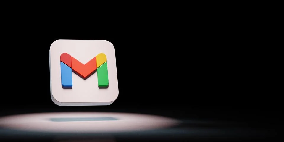 Gmail App Icon Spotlighted on Black Background Stock Illustration