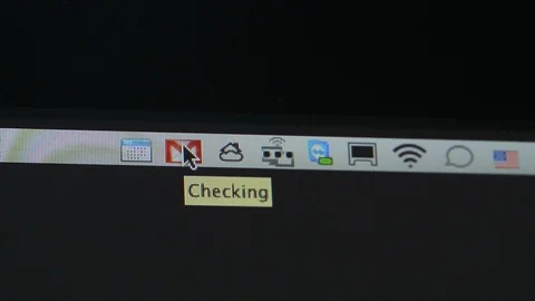Gmail email notification in Apple Computers iMac top bar Stock Footage 99138412