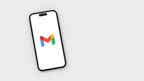 Gmail Logo on Mobile Phone Screen on Flat Light Gray Background with Copy Spa Stock Illustration