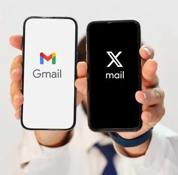 Gmail vs Xmail concept Tech background in Comparison Style, edito.. Stock Photos