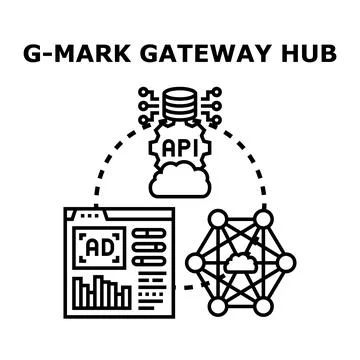 Gmark gateway hub connecting digital advertising and cloud infrastructure イラスト素材