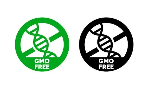 GMO free label with DNA vector icon for non gmo product package or GMO free n Stock-Illustration