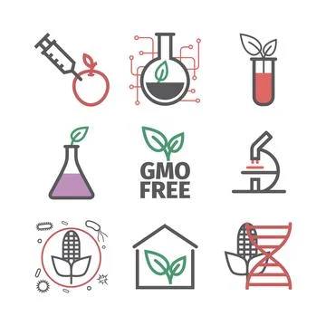 GMO. Genetically modified organism. Line icons set. Vector signs for web Stock Illustration