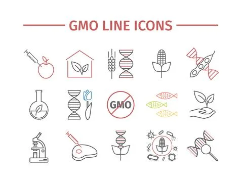 GMO. Genetically modified organism. Line icons set. Vector signs for web Stock Illustration