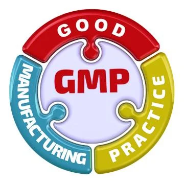 GMP. Good Manufacturing Practice. The check mark in the form of a puzzle Stock Illustration