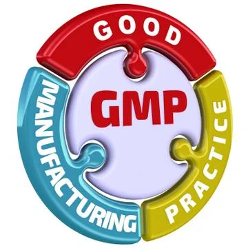 GMP. Good Manufacturing Practice. The check mark in the form of a puzzle Stock Illustration