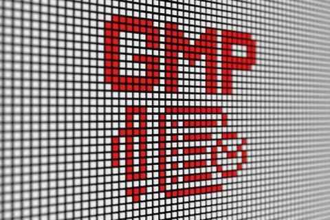 GMP text scoreboard blurred background 3d illustration Stock Illustration