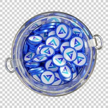 GMX in 3D crypto coin saving bank with stack coins on isolated background Stockfoto's