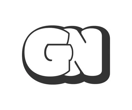 GN logo, bubble comic lettering, rounded in graffiti style black and white .. Stock Illustration