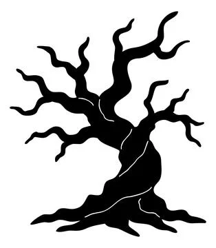 Gnarled Dead Tree Silhouette with Bare Branches Stock Illustration