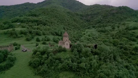 Gnevank Monastery in the deep green gorge of Lori Armenia. Drone video. Stock Footage 253414372