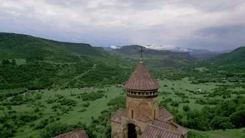 Gnevank Monastery in the deep green gorge of Lori Armenia. Drone video. Video stock 253415675