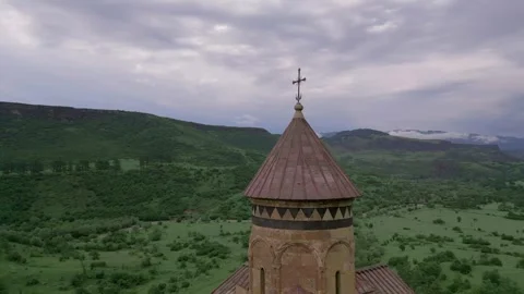 Gnevank Monastery in the deep green gorge of Lori Armenia. Drone video. Video stock 253416499
