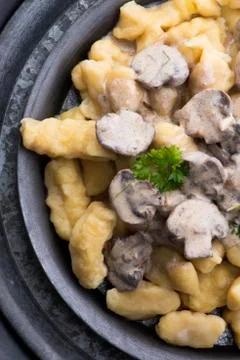 Gnocchi with a mushroom cream sauce Stock Photos