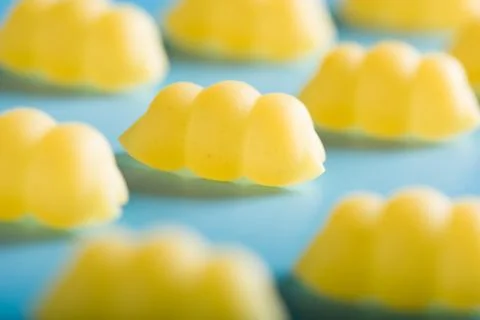 Gnocchi pasta pattern on a blue background Stock Photos