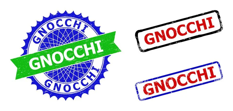 GNOCCHI Rosette and Rectangle Bicolor Stamp Seals with Unclean Surfaces Stock Illustration