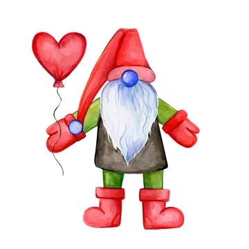 Gnome with a ball in the shape of a heart. Stock Illustration