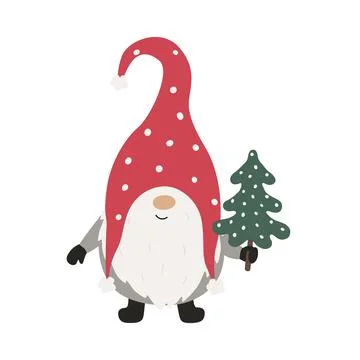 Gnome with a Christmas tree. Vector illustration isolated. Stock Illustration
