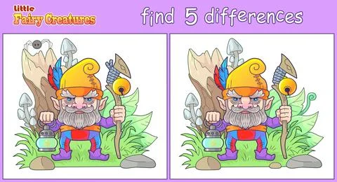 Gnome, find five differences Stock Illustration