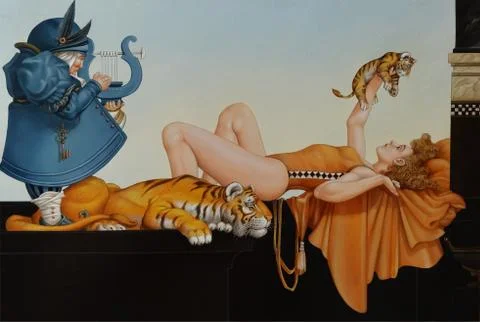 Gnome with harp Stock Illustration