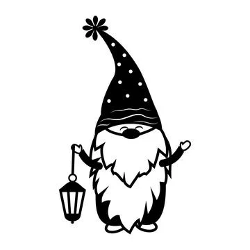 Gnome with a lantern black stencil, isolated vector illustration Stock Illustration