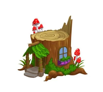 Gnome or dwarf house in tree stub cartoon vector Ilustração Stock