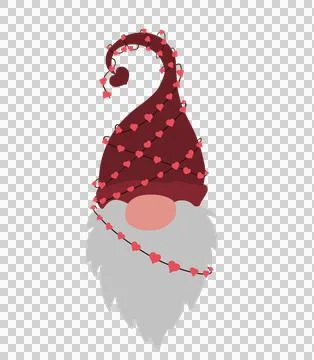 Gnome or dwarf in a red hat wrapped in a garland with hearts Stock Illustration