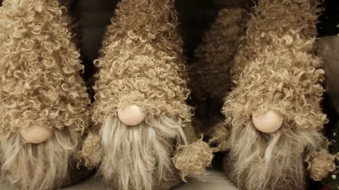 Gnome soft cozy cute traditional Christmas plush toys. Winter holidays decor Stock Footage 320971397