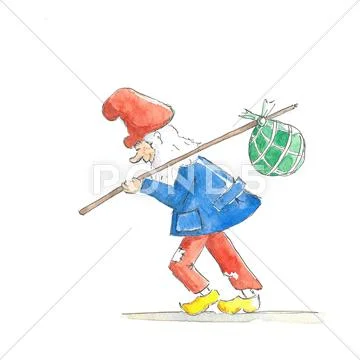 Gnome traveling around Stock Illustration