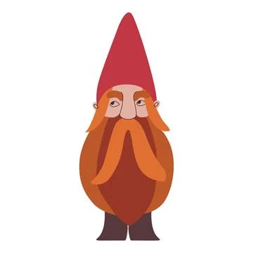 A gnome with a very long red beard, mustache and hair in a pointed red cap Stock Illustration